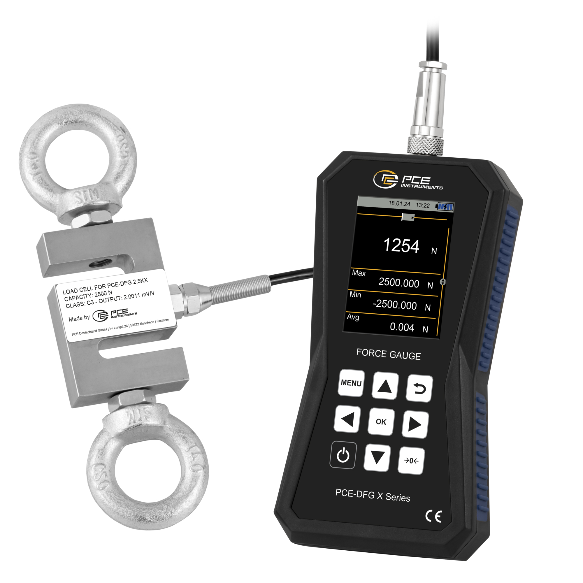 PCE Force Gauge — Measures Tensile and Compressive Forces, High Precision, Model# PCE-DFG 2K5 X